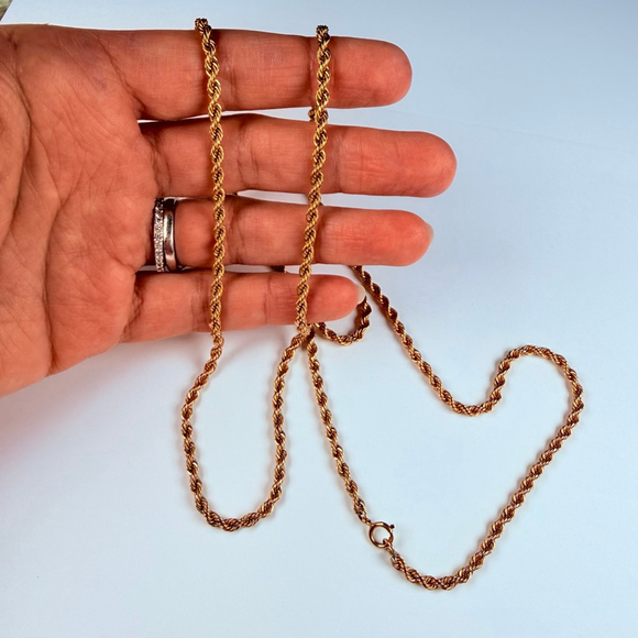 Estate 14K Solid Yellow Gold Thick 3mm Rope Twist Chain Link Necklace VTG 30.5" - Picture 7 of 9